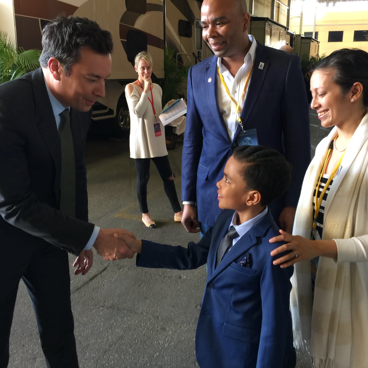 Romanieo Golphin Sr. with Jimmy Fallon of The Tonight Show